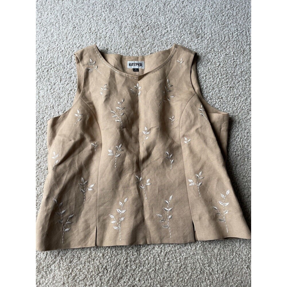Kasper Womens Blouse 100% Linen Petite Size 12 Fully Lined Side Zipper